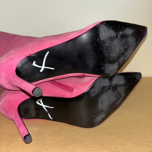 Colin Stuart Suede Stiletto Boots Womens 8.5 Hot Pink Pointed Toe Knee High Heel - Picture 5 of 9